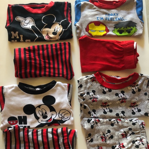 Disney Other - Mickey Mouse and Marvel Bundle of 4 pj sets